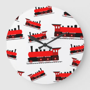 Red Steam Train Pattern Grote Klok