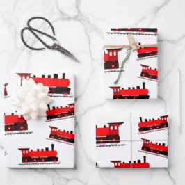 Red Steam Train Pattern Inpakpapier Vel