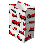 Red Steam Train Pattern Medium Cadeauzakje (Voorkant Gekanteld)