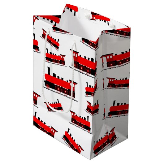 Red Steam Train Pattern Medium Cadeauzakje (Voorkant Gekanteld)