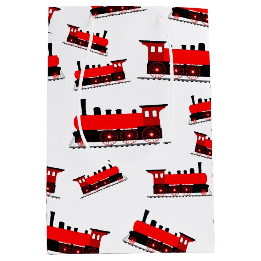 Red Steam Train Pattern Medium Cadeauzakje (Voorkant)