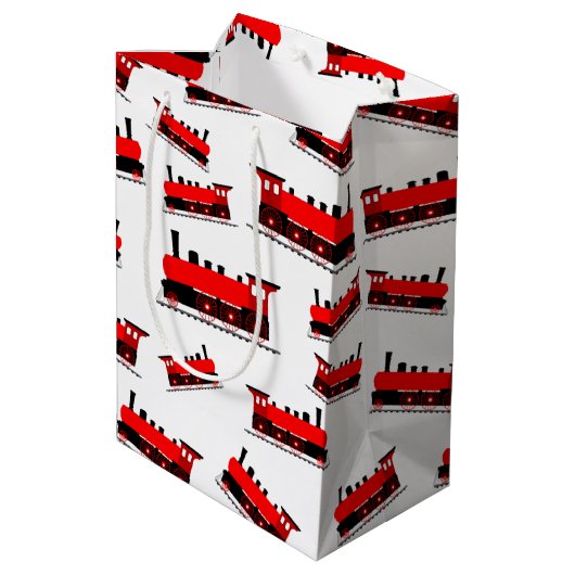 Red Steam Train Pattern Medium Cadeauzakje (Achterkant Gekanteld)