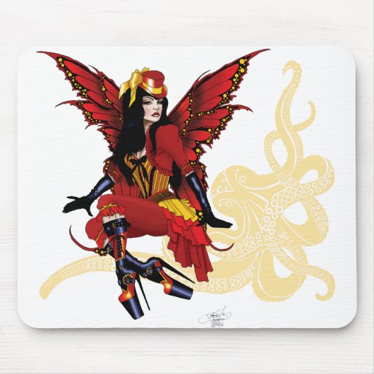 Red Steampunk Fairy en Octopus Muismat (Voorkant)