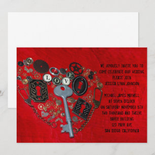 Red Steampunk Heart Wedding Kaart