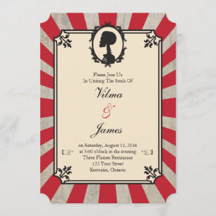 Red Steampunk Skeleton Vintage Wedding Invitation Kaart