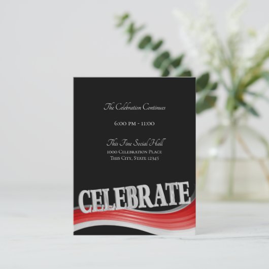 Red Steel Wave Celebration Receptie Kaart (Staand voorkant)