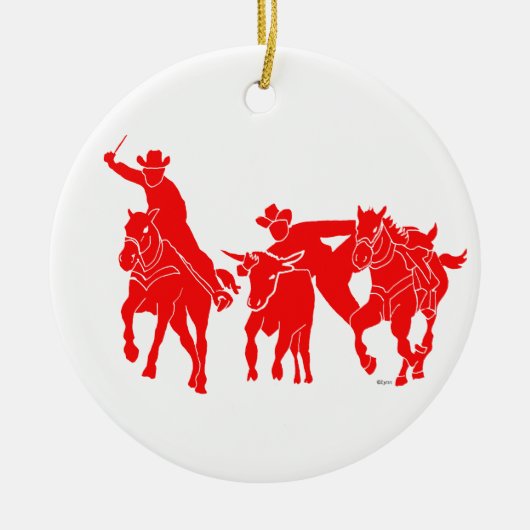 Red Steer Wrestler Keramisch Ornament (Voorkant)