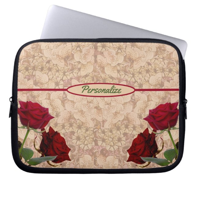 Red Stem Rozen Romantic Personalize notebook Laptop Sleeve (Voorkant)