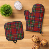 Red Stewart Plaid Tartan for Christmas Ovenwant & Pannenlap Set (Top down)