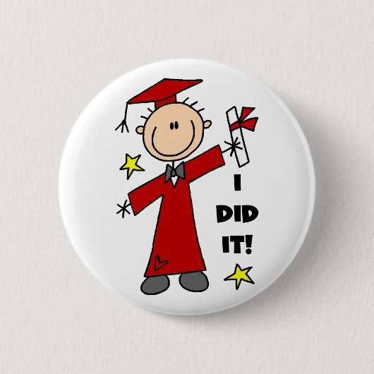 Red Stick Figuur Boy Afstuderen Ronde Button 5,7 Cm (Voorkant)