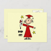 Red Stick Figuur Girl Afstuderen Aankondigingskaart (Voorkant / Achterkant)