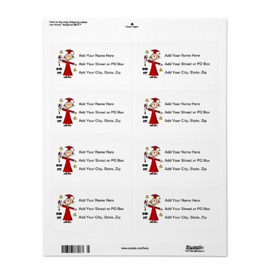 Red Stick Figuur Girl Afstuderen Etiket (Full Sheet)