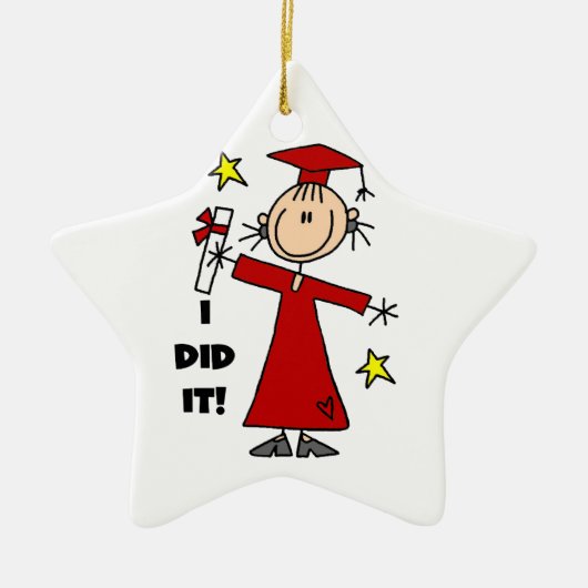 Red Stick Figuur Girl Afstuderen Keramisch Ornament (Voorkant)