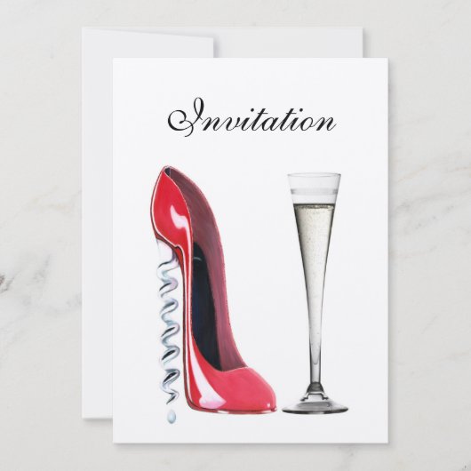 Red Stiletto Corkschroef Hiel en Champagne Flute I Kaart (Voorkant)