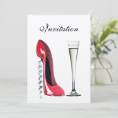 Red Stiletto Corkschroef Hiel en Champagne Flute I Kaart (Staand voorkant)