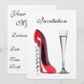 Red Stiletto Corkschroef Hiel en Champagne Flute I Kaart (Voorkant / Achterkant)