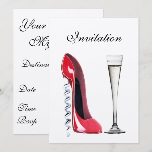 Red Stiletto Corkschroef Hiel en Champagne Flute I Kaart (Voorkant / Achterkant)