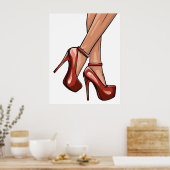 Red Stiletto Heels en Legs Poster (Keuken)
