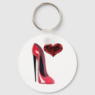 Red Stiletto-schoen en 3D-hartontwerp Sleutelhanger