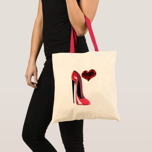 Red Stiletto-schoen en 3D-hartontwerp Tote Bag (Voorkant (product))