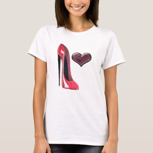Red Stiletto-schoen en 3D-ontwerp voor het hart T-shirt (Voorkant)