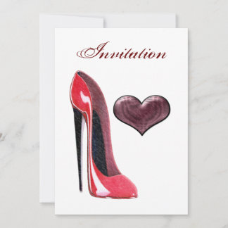 Red Stiletto Shoe and Heart Invitation Kaart