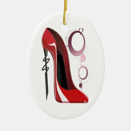 Red Stiletto Shoe Art en Bangles Keramisch Ornament (Voorkant)
