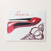 Red Stiletto Shoe Art en Heart Swirls Legpuzzel (Horizontaal)