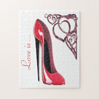 Red Stiletto Shoe Art en Heart Swirls Legpuzzel