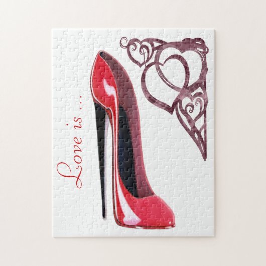 Red Stiletto Shoe Art en Heart Swirls Legpuzzel (Verticaal)