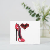Red Stiletto Shoe en 3D Heart Briefkaart (Staand voorkant)