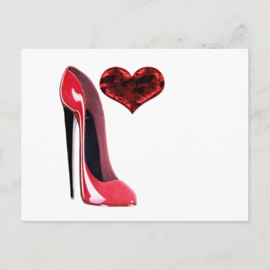 Red Stiletto Shoe en 3D Heart Briefkaart (Voorkant)