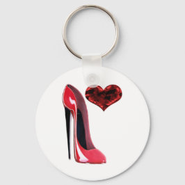 Red Stiletto Shoe en 3D Heart Sleutelhanger