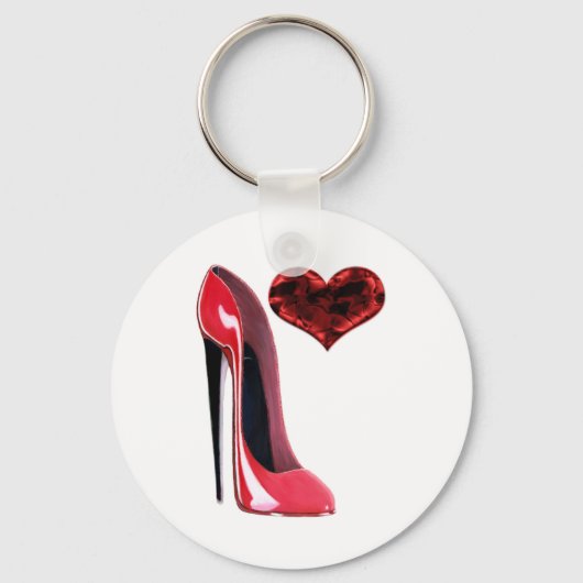 Red Stiletto Shoe en 3D Heart Sleutelhanger (Voorkant)