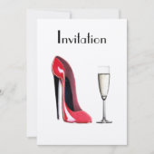 Red Stiletto Shoe en Champagne Uitnodiging (Voorkant)