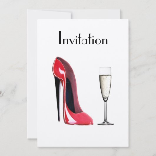 Red Stiletto Shoe en Champagne Uitnodiging (Voorkant)