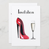 Red Stiletto Shoe en Champagne Uitnodiging (Voorkant / Achterkant)