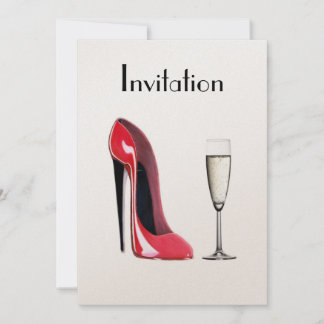Red Stiletto Shoe en Champagne Uitnodiging