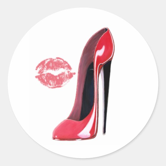 Red Stiletto Shoe en Kiss Ronde Sticker (Voorkant)