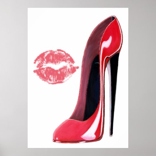 Red Stiletto Shoe en Red Lips Art Poster (Voorkant)