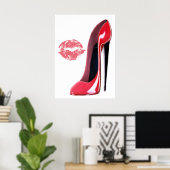 Red Stiletto Shoe en Red Lips Art Poster (Thuiskantoor)