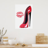 Red Stiletto Shoe en Red Lips Art Poster (Keuken)