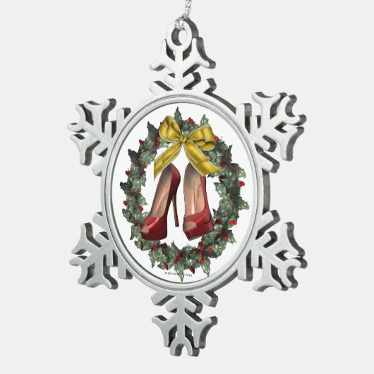 Red Stiletto Shoe Pewter Snowflake Ornament (Rechts)