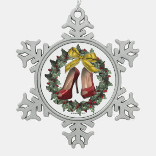 Red Stiletto Shoe Pewter Snowflake Ornament