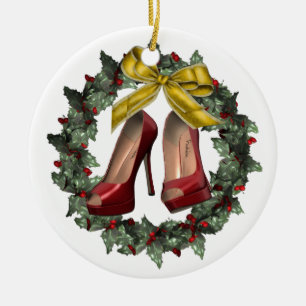 Red Stiletto Shoe Wreath Custom kerstsiered Keramisch Ornament