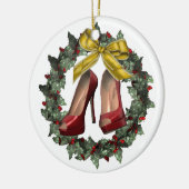 Red Stiletto Shoe Wreath Custom kerstsiered Keramisch Ornament (Links)