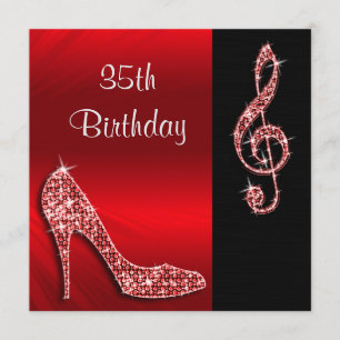 Red Stiletto & Treble Cleft 35th Birthday Kaart