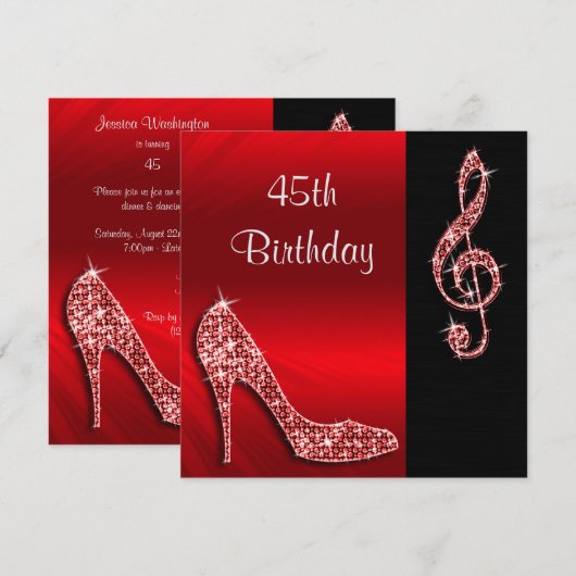 Red Stiletto & Treble Cleft 45e verjaardag Kaart (Voorkant / Achterkant)