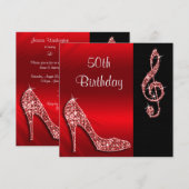 Red Stiletto & Treble Cleft 50e verjaardag Kaart (Voorkant / Achterkant)