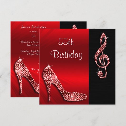 Red Stiletto & Treble Cleft 55e verjaardag Kaart (Voorkant / Achterkant)